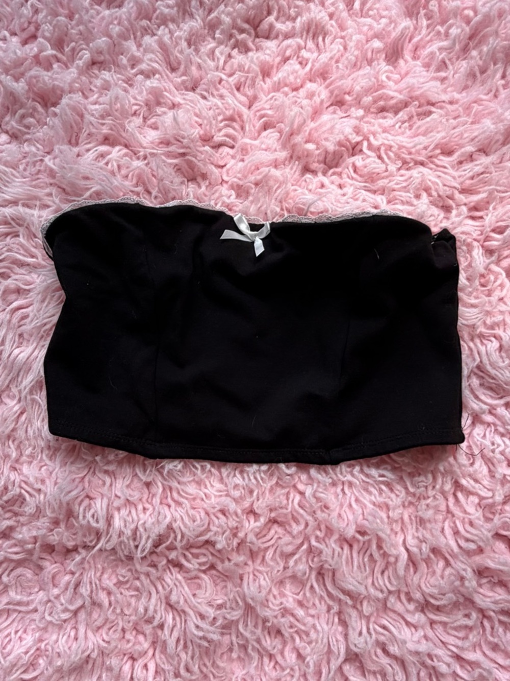 Black lace tube Top with White Bow